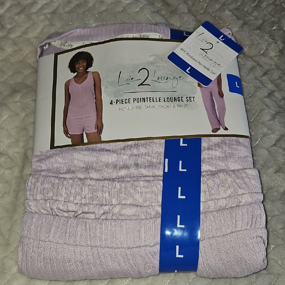 Live 2 Lounge Women's Pink 4-Piece Pointelle Lounge Set